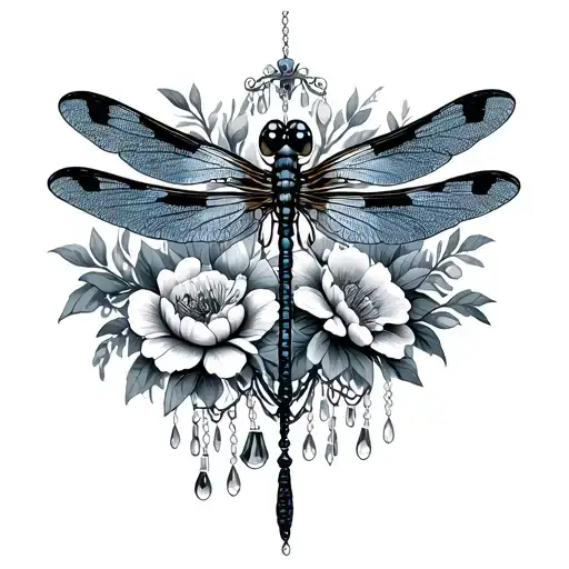 Dragonfly And Flowers And Chandeliers