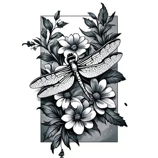 Dragonfly And Flowers