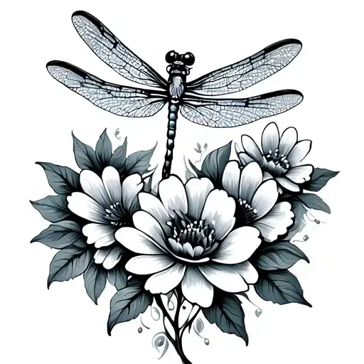 Dragonfly And Flowers