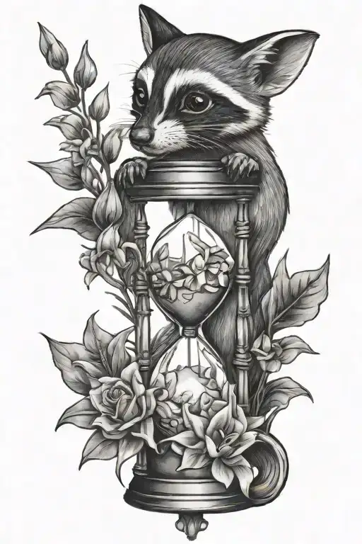 Racooon Holding Heart-shaped Hourglass In A Field Of Lilies