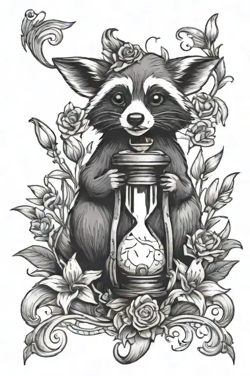 Racooon Holding Heart-shaped Hourglass In A Field Of Lilies