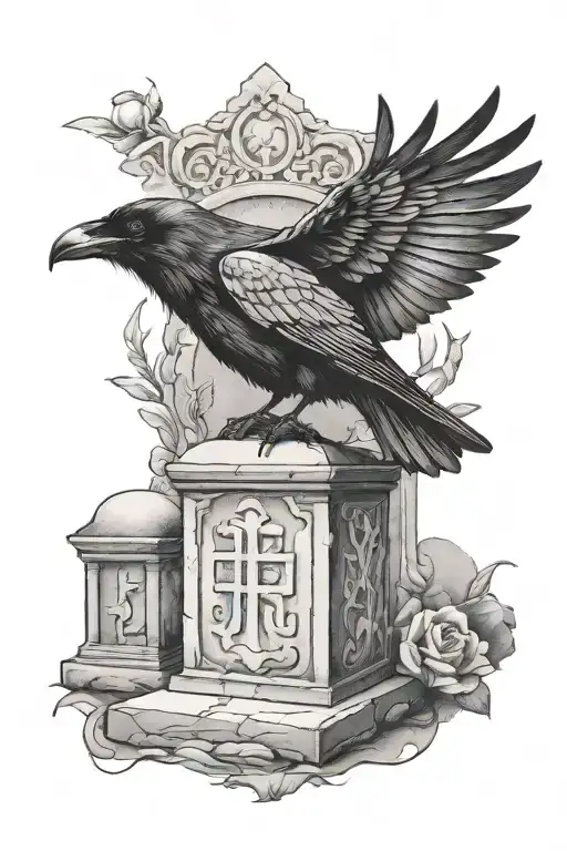 Raven On A Tomb Stone