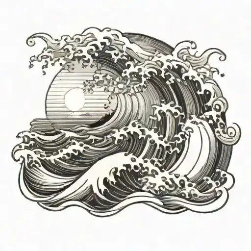 Sea Of Waves With A Sunset