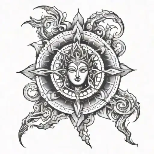 A Cosmic Sun With Intricate Lord Shiv Symbols Intertwined Within It