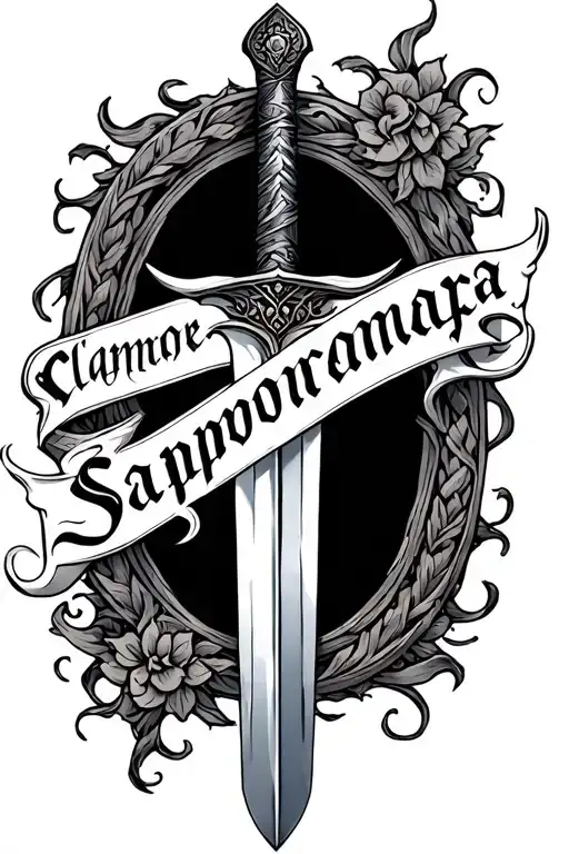 Scottish Sclaymore Sword With Details Around It He Word Sapovnela Written