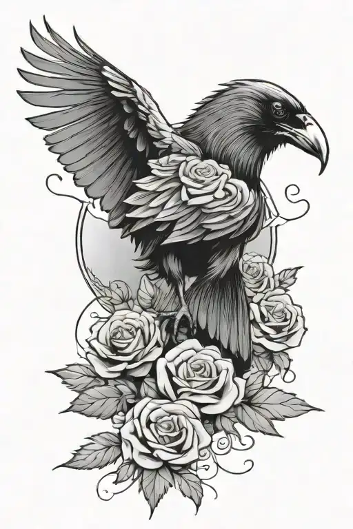 Raven With Roses