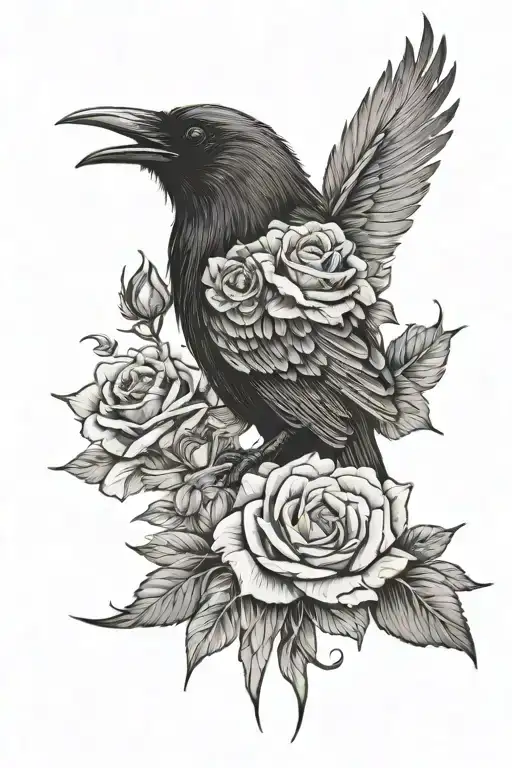 Raven With Roses
