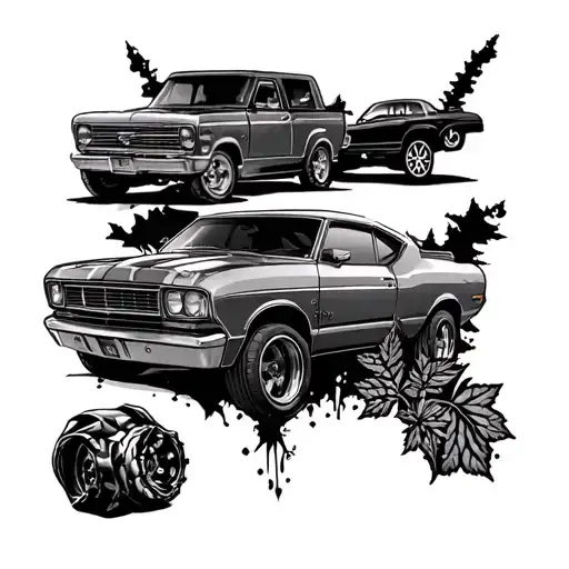 Tattoo Of Different North American Sports And Different Cars