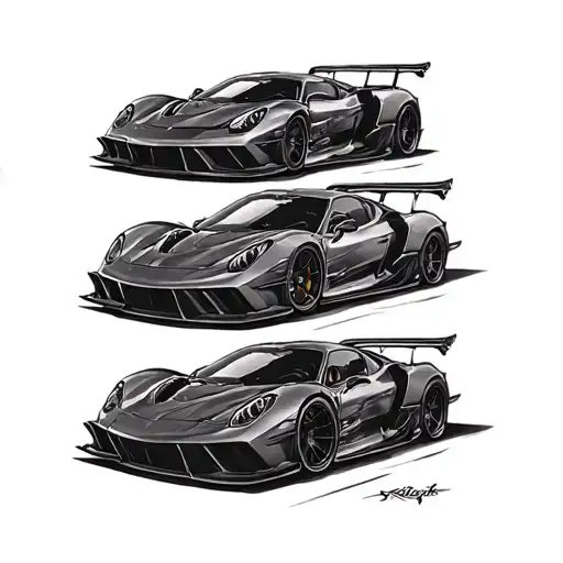 Tattoo Of 7 Different Sports Cars