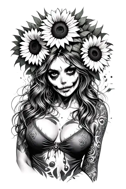 Sexy Zombie Pinup Girl With Sunflowers In Her Hair