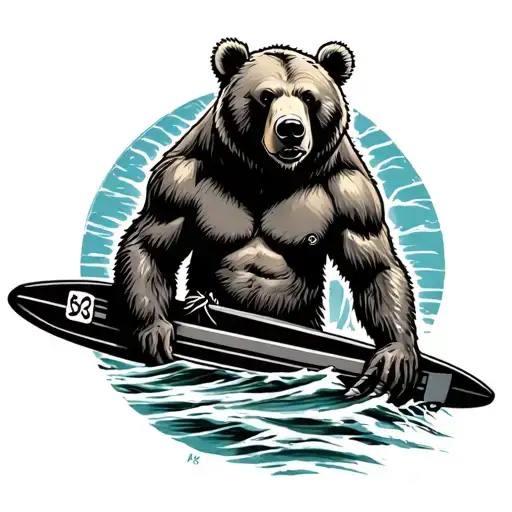 California Bear With Surf Board