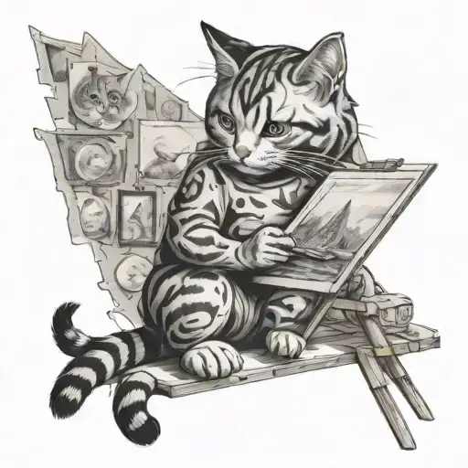 A 3D Rendering Of A Cat Artist Painting A Masterpiece