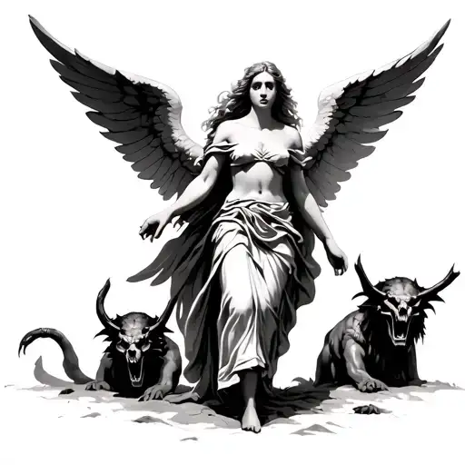 Angel Walking Over Demons