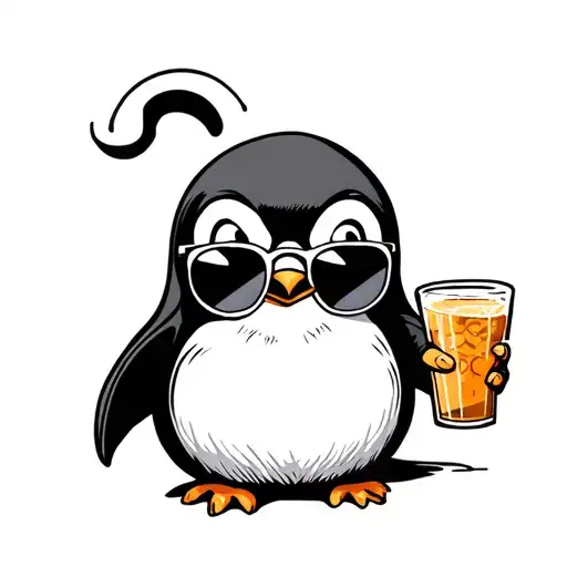 Penguin Wearing Sunglasses Holding A Drink