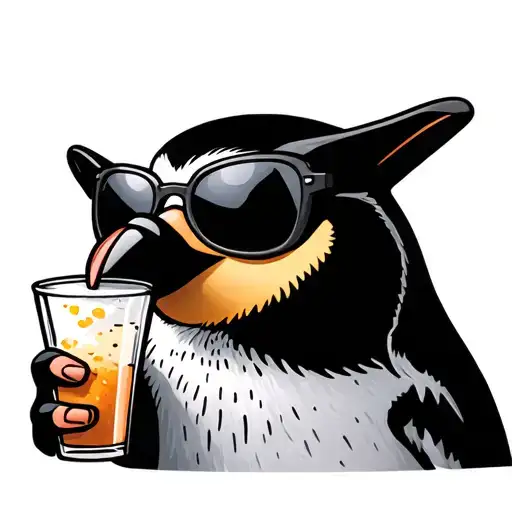Penguin Wearing Sunglasses Holding A Drink In A Fine Line 2D Style