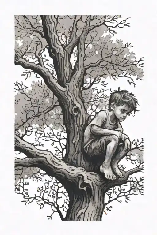 Child On A Tree Looking Away