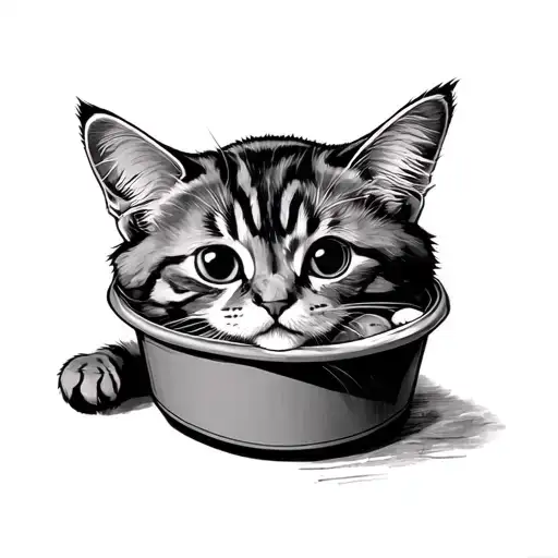 Cat With Head In Food Container And Back Legs Sticking Out In The Air