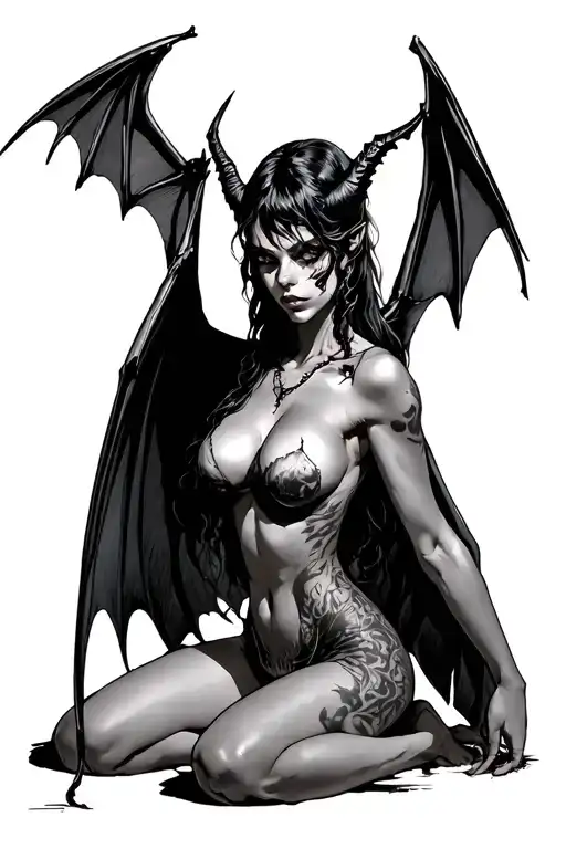 Kneeling Succubus Bat Wings Nsfw