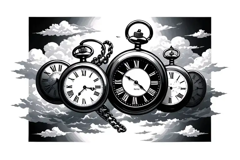 3 Pocket Watches Surrounded With Cloud Background