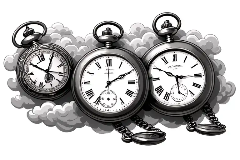 3 Pocket Watches Surrounded With Cloud Background