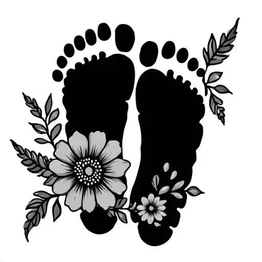 Baby Foot Print With Flowers