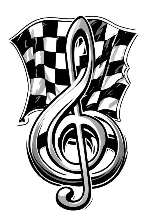 Music Clef Intertwined With Checkered Flag Waving