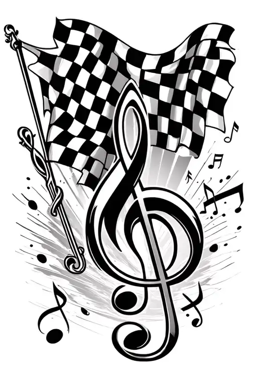 Checkered Flag And Music Clef Merging