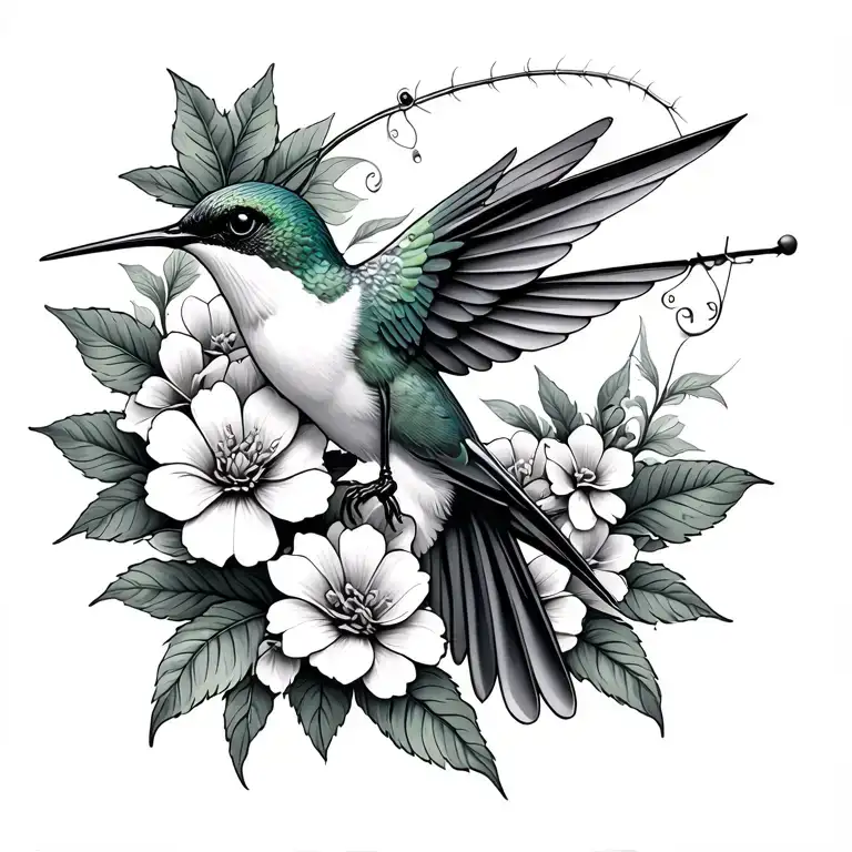 Fishing Humming Bird With Flowers