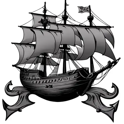 Spanish Galleon With Anchor And Propeller