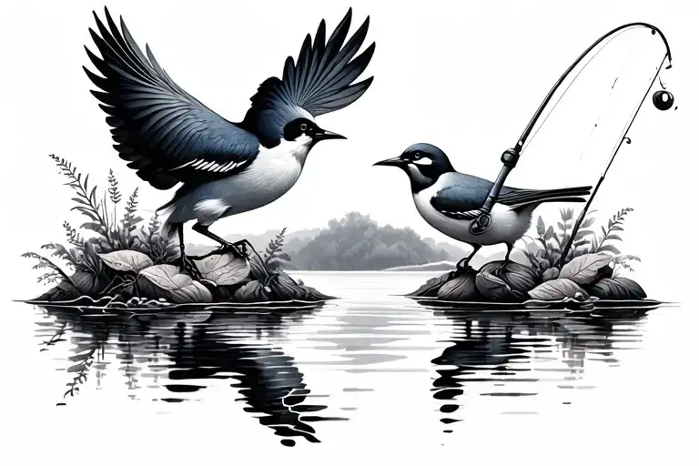 Birds And Fishing Scene
