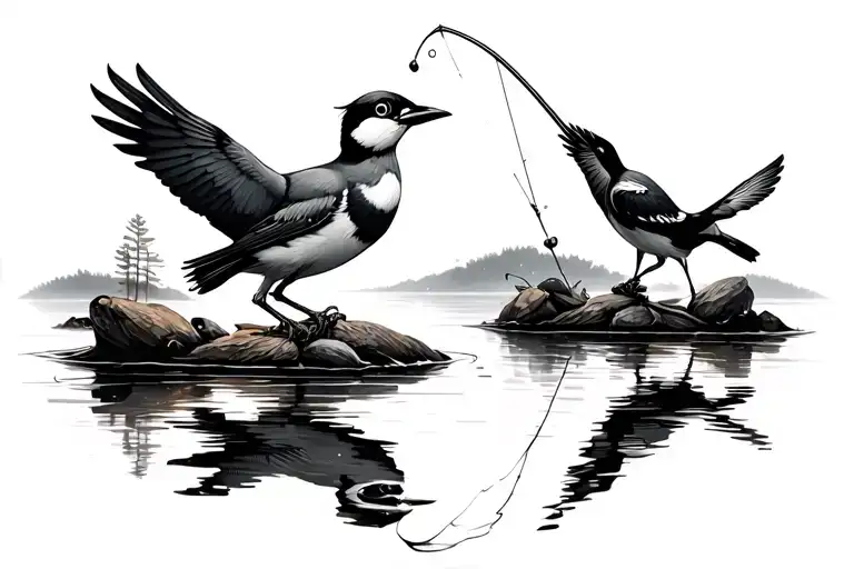 Birds And Fishing Scene