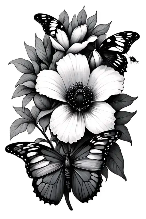 Hand Drawn Gladious Flower With Butterfly Resting