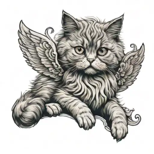 Grey Tabby Persian Cat With Copper Eyes With Angel Wings