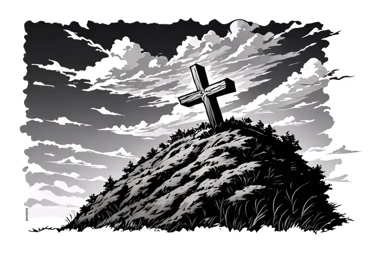 Cross On A Hill Sky Background