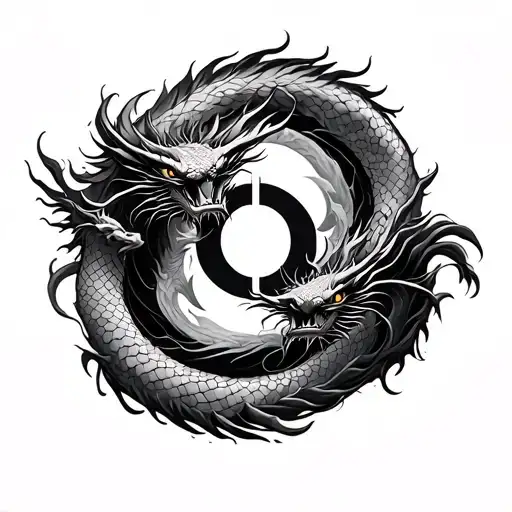 Kaizen Symbol Incoporated With Enso Circle And Dragons