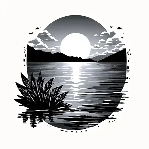 Rectangular Tattoo Sunset Scene