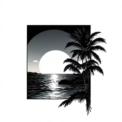 Sunset Scene With Rectangle Frame And Minimalistic