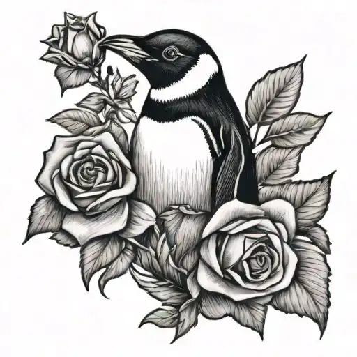Penguin Holding Rose Growing