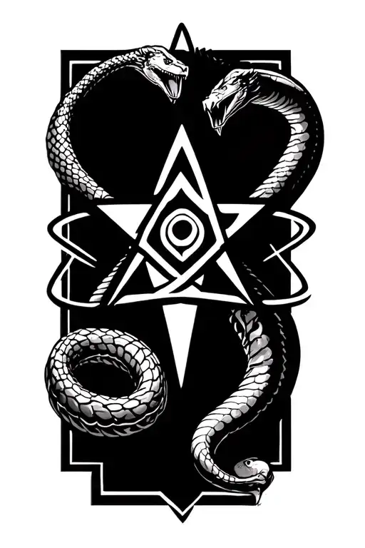 Combination Of Illuminati Symbol And Atom With Cobra