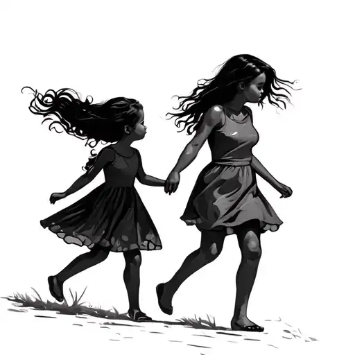 Mother And Daughter Shadow Walking