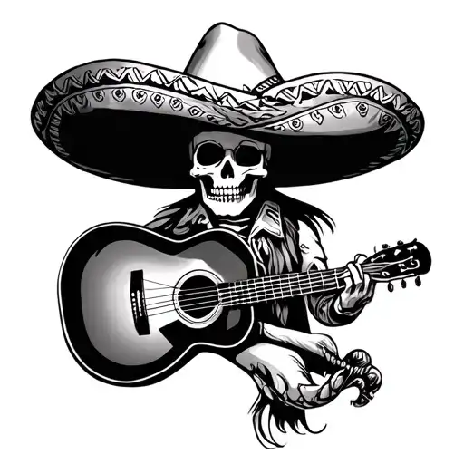 Mexican Skeleton Sombrero Guitard Realistic