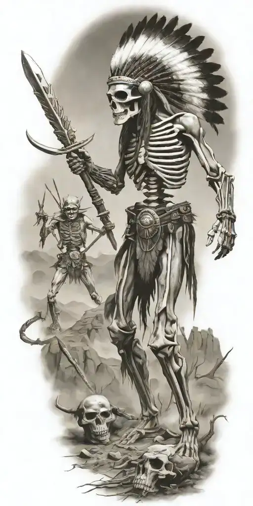 Native American Skeleton Warriors Battle Landscape
