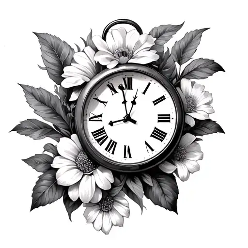 Flowers Incorporating Clock With Time On A Arm Sleeve Design For A Male