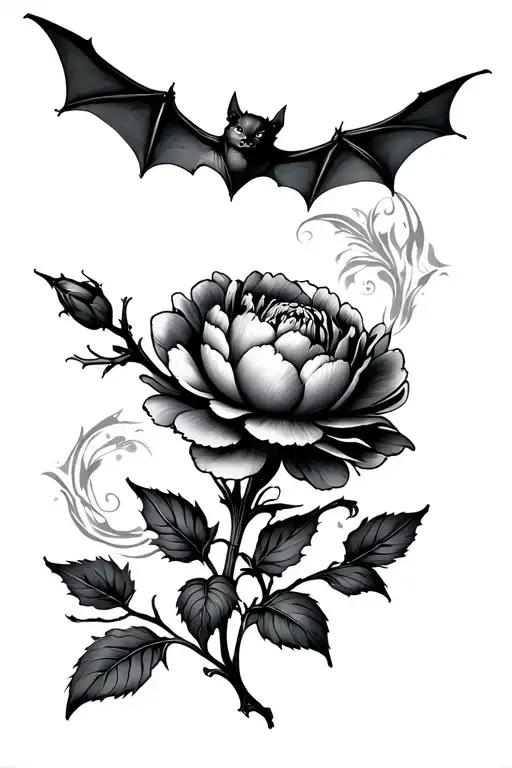 Peony Flower And Bat Flying