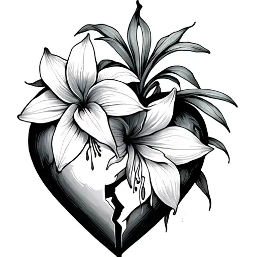 Broken Heart With Amaryllis Flower Blooming Out Of It