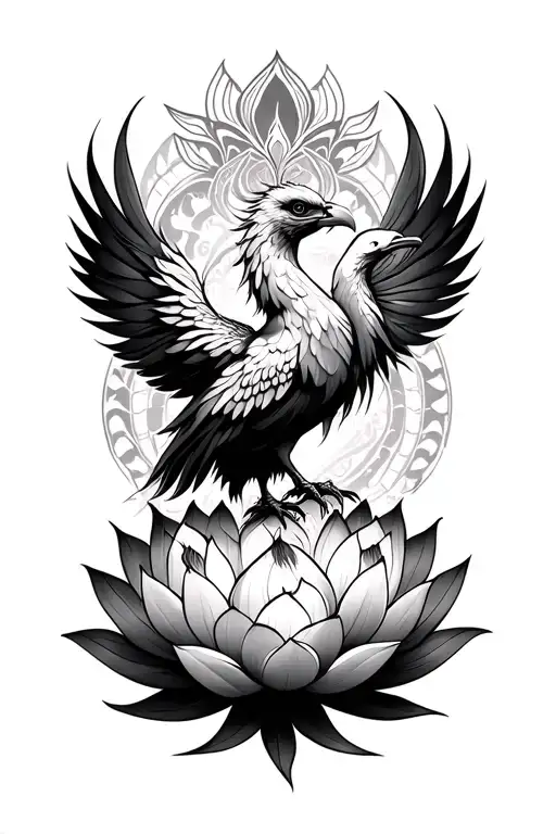 Lotus Mandala Design With Phoenix