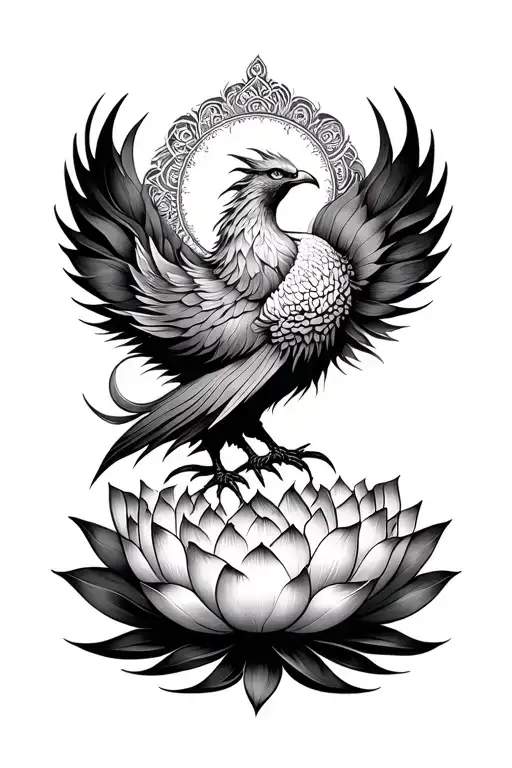 Lotus Mandala Design With Phoenix