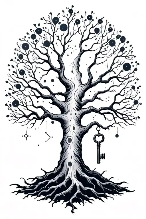 Fine Line Tree With Constellations And A Key