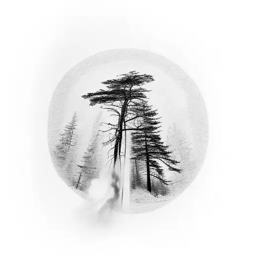 Black And White Half Sleeve With Treeline And A Fireman Putting Out A Big Fire