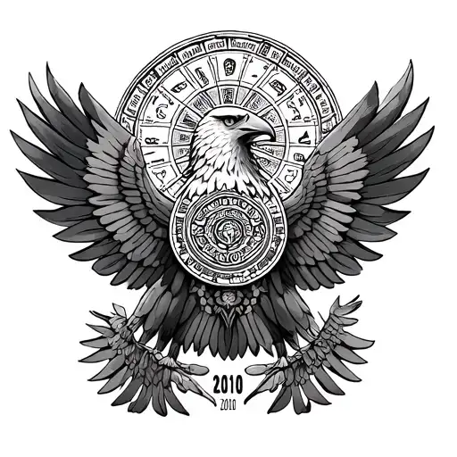 Generate Me A Tattoo Image Of The Aztec Calendar And Eagle Symbol With The Date 2010 Half Arm Sleeve